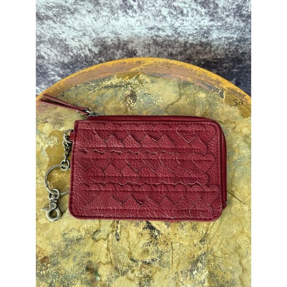 The Sak Leather Wallet Red Heart Embroidered Zip Small Keychain Boho Card Case - Picture 1 of 7